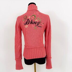 RARE DKNY SWEATER ZIP UP DUAL ZIP EMBRODERIED COTTON JACKT 100% COTTON